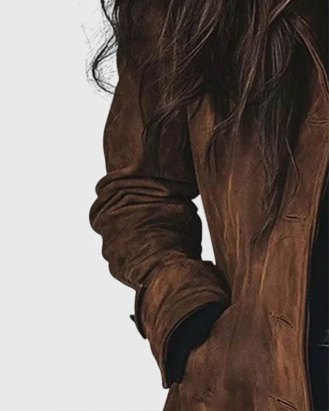 ABRIGO LARGO DE GAMUZA