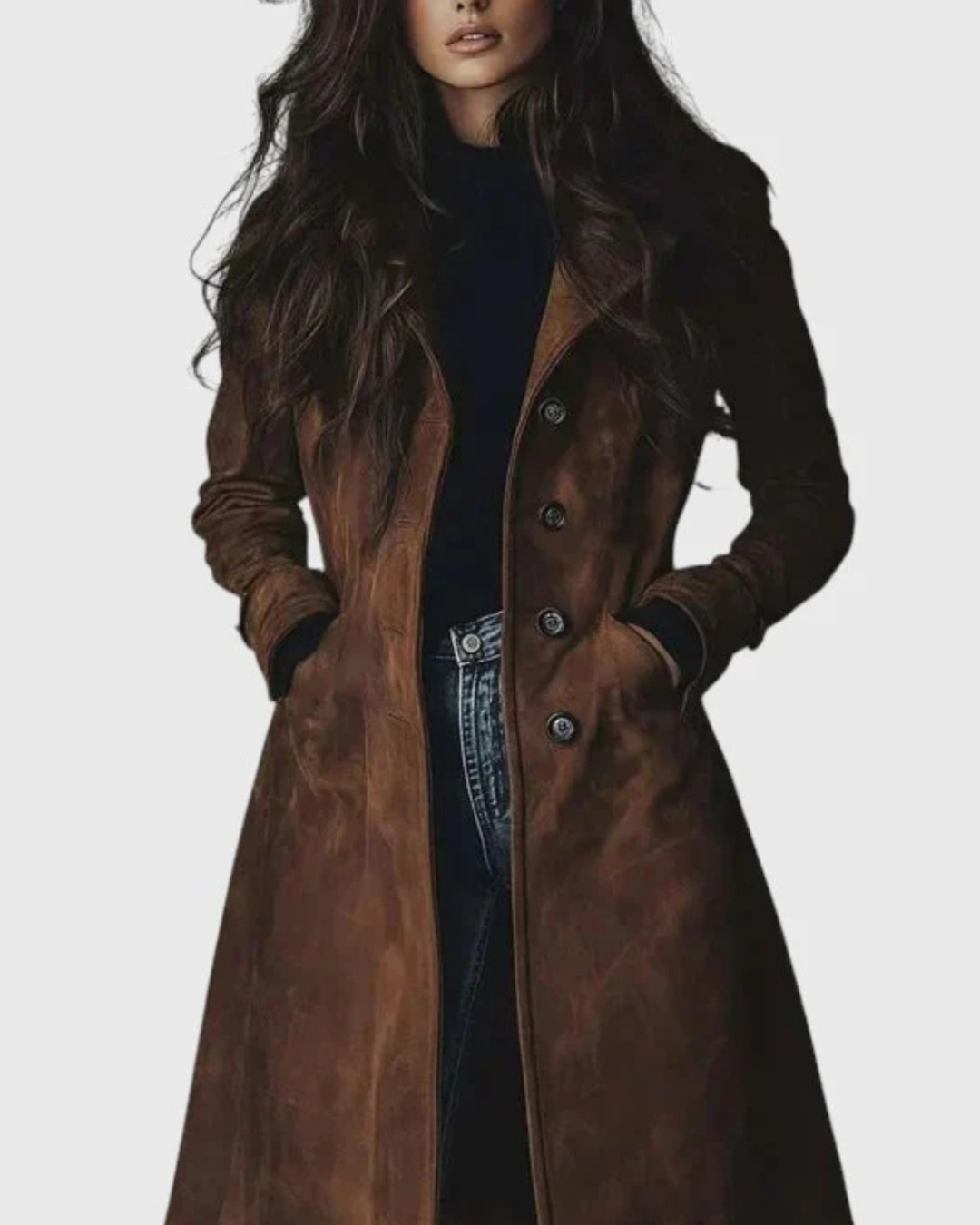 ABRIGO LARGO DE GAMUZA